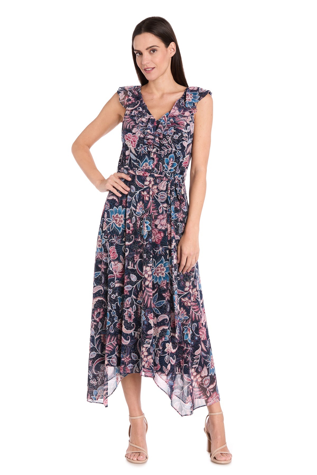 Cocktail Dresses High Low Printed A Line Cocktail Dress Navy/Multi