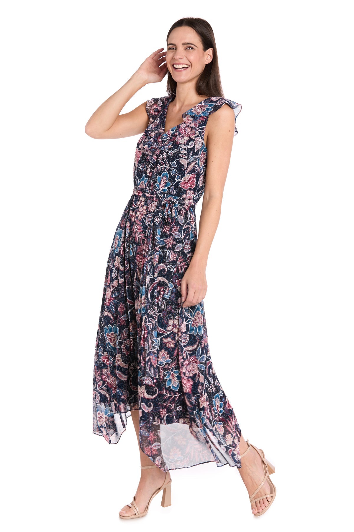 R&M Richards 9294P High Low Petite Printed Cocktail Dress