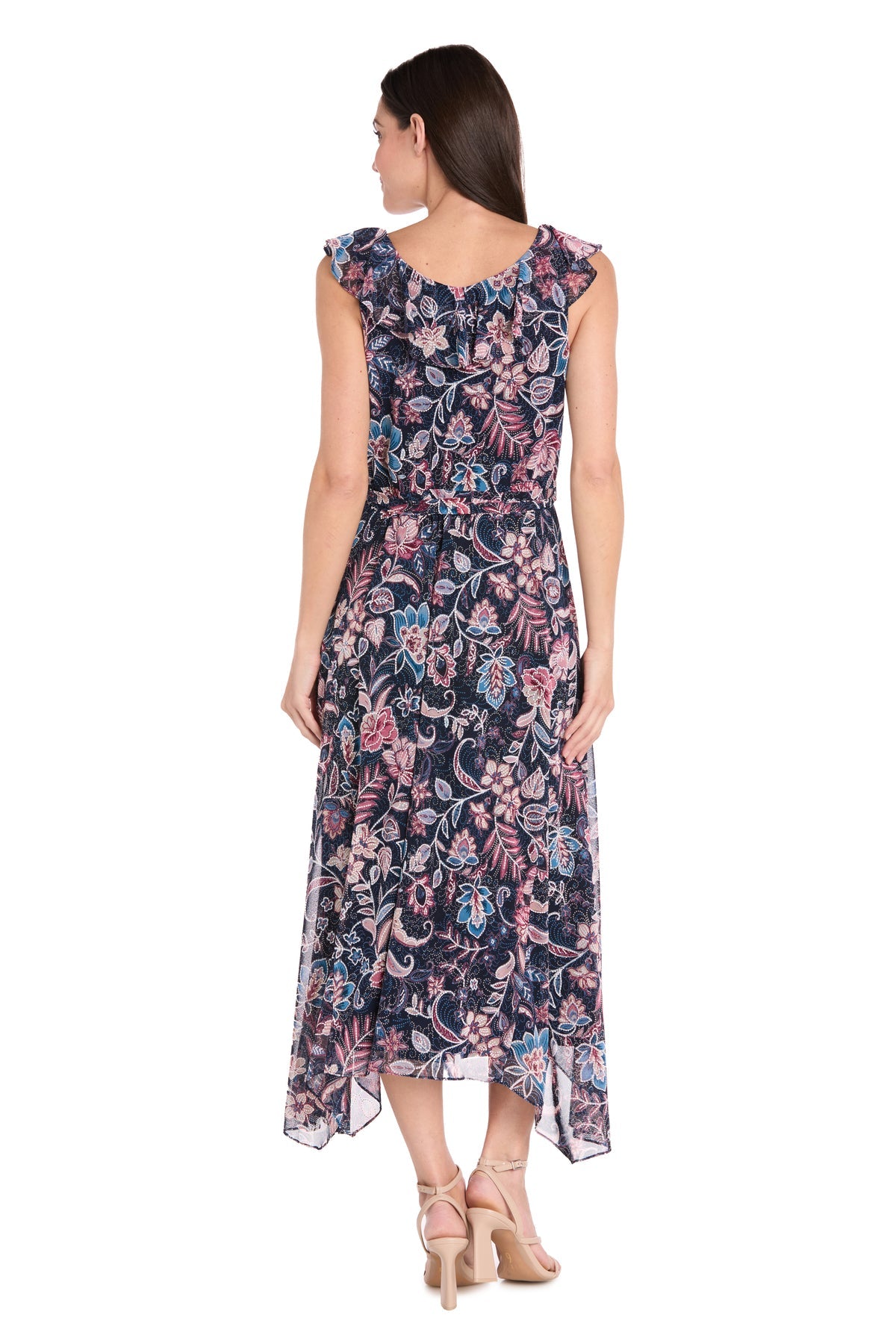 R&M Richards 9294P High Low Petite Printed Cocktail Dress