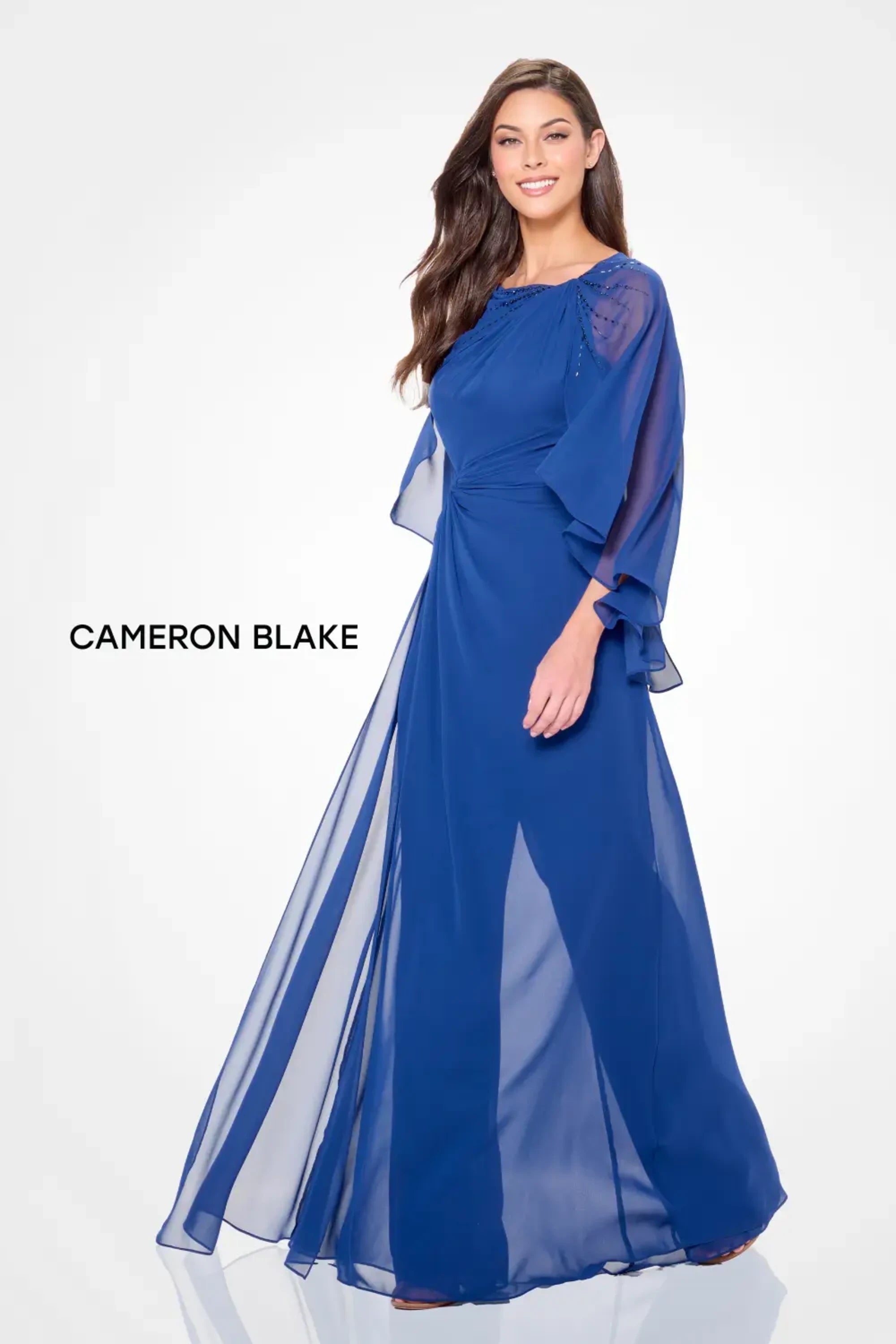 Cameron Blake CB3242 Long Three Piece Set Beaded Formal Evening Dress - Blue Willow / 16W Cameron Blake CB3242 Long Three Piece Set Beaded Formal Evening Dress - Blue Willow / 16W