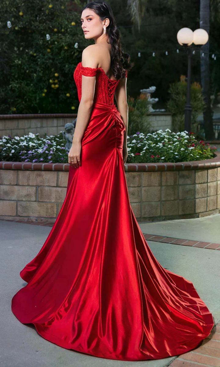 Off-the-Shoulder Floor-Length with Train Satin Prom Sheath Column May Queen 2146