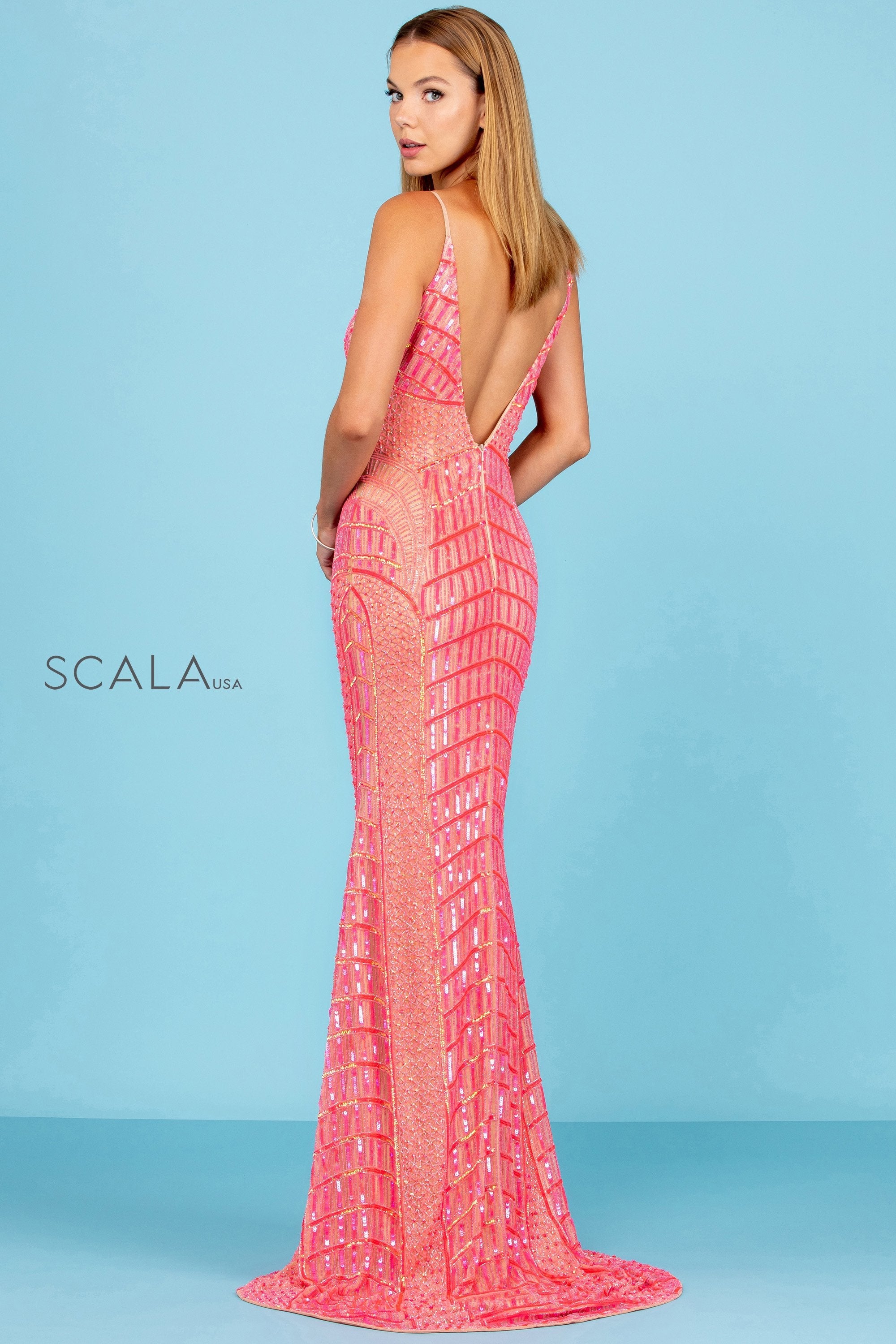 Prom Dresses Prom Long Formal Mermaid Sequin Dress Nude/Hot Pink