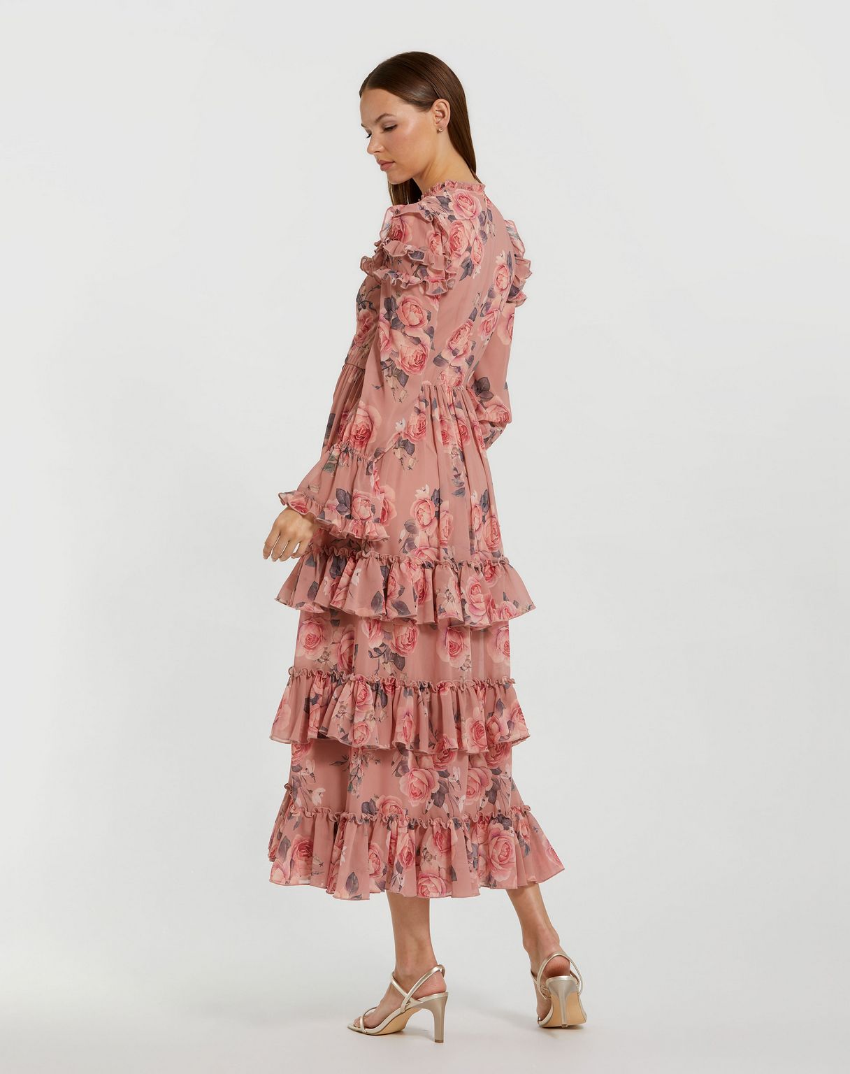 Mac Duggal 9306 Tea Length Floral Layered Midi Cocktail Dress