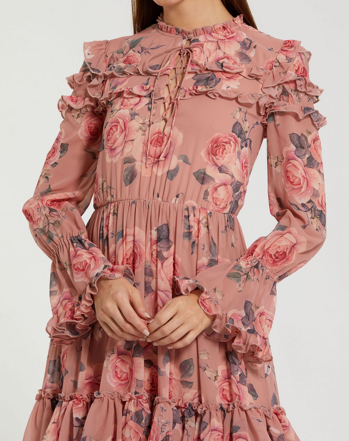 Mac Duggal 9306 Tea Length Floral Layered Midi Cocktail Dress