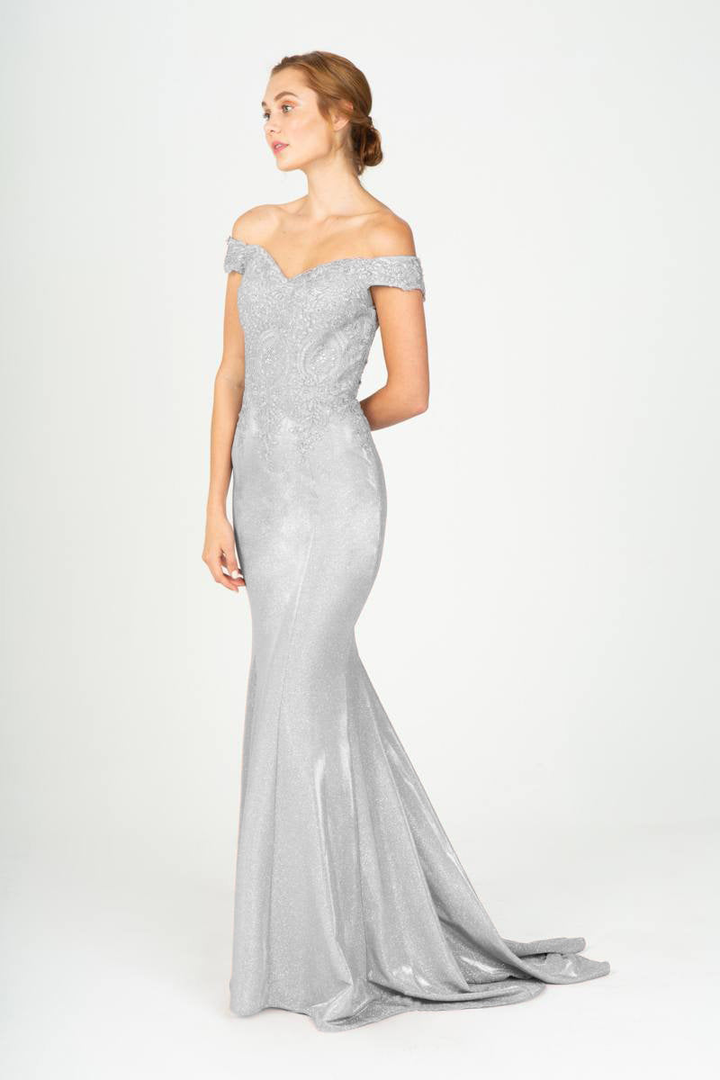 Prom Dresses Long Formal Prom Metallic Glitter Dress Eureka Fashion 9306 Silver