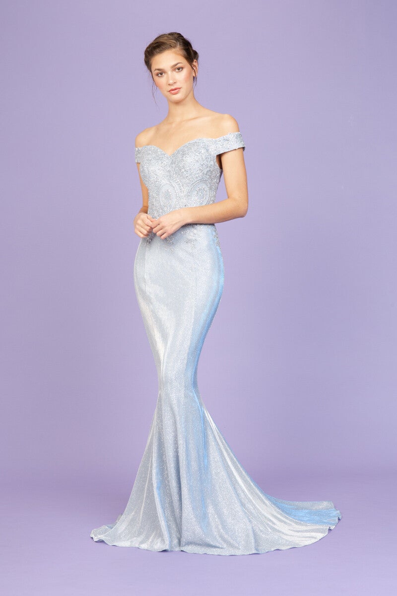 Prom Dresses Long Formal Prom Metallic Glitter Dress Eureka Fashion 9306 Ice Blue