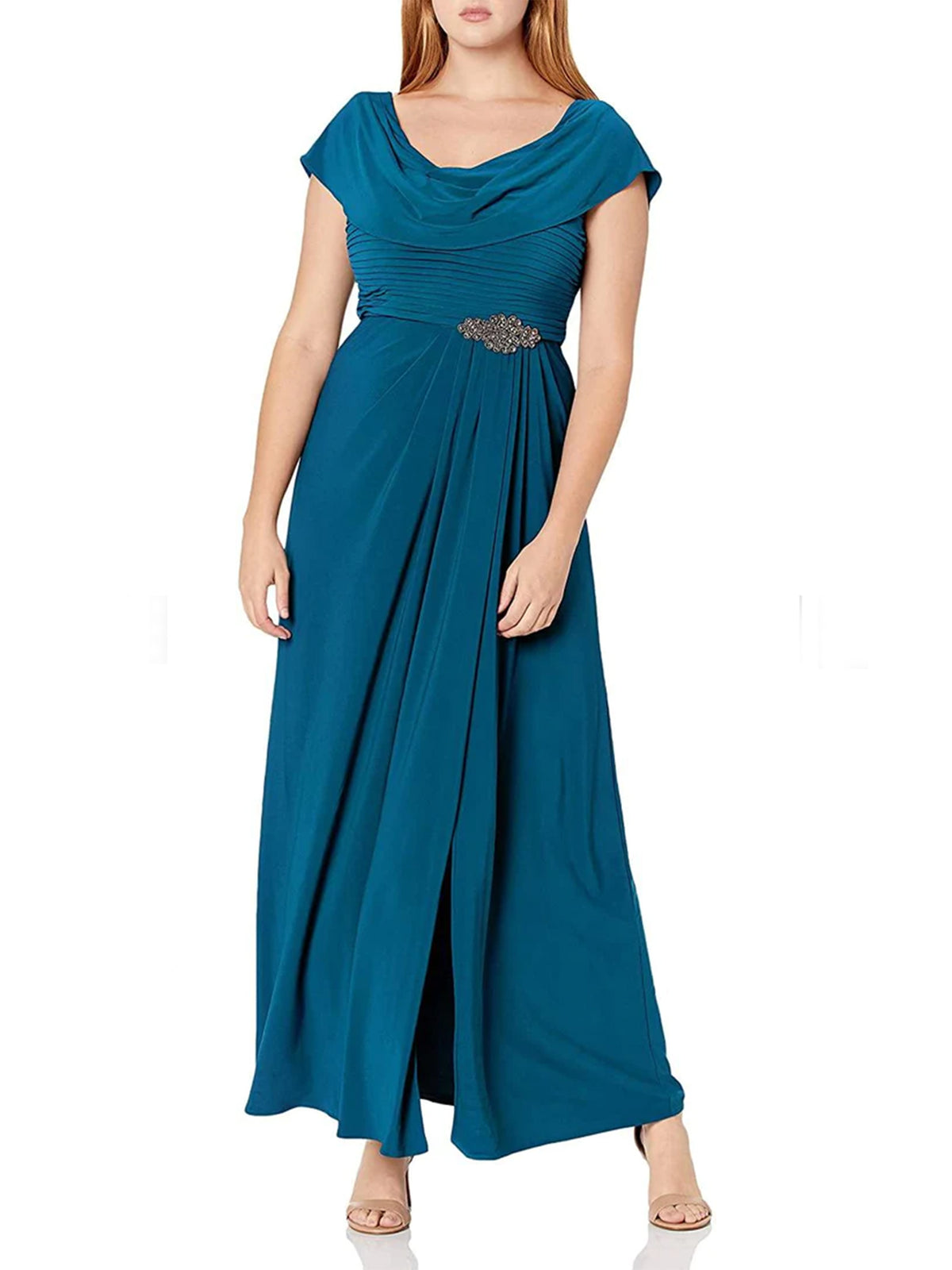 Cowl Neck Long Chiffon Mother of the Bride Dress by Alex Evenings 82351491 in Wedgewood