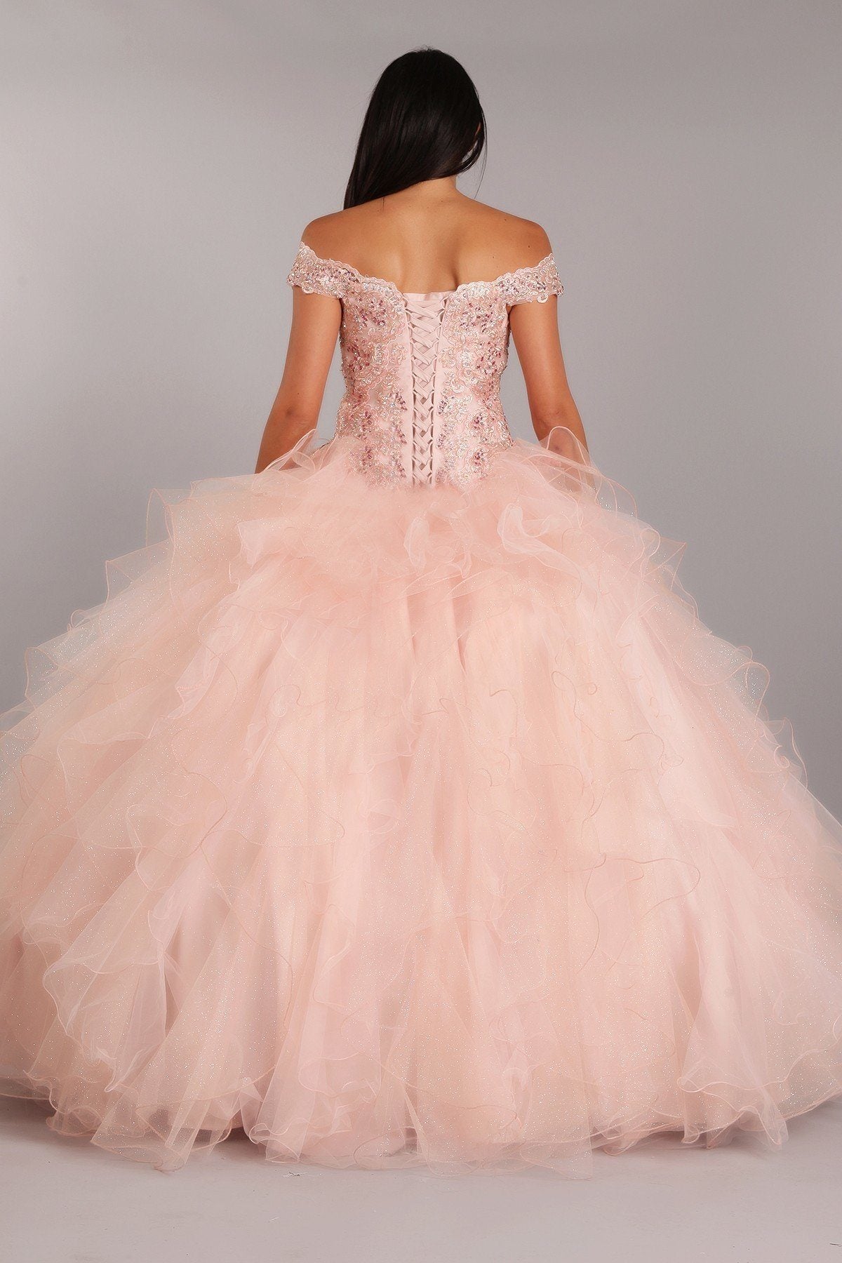 Prom Dresses Long Formal Ruffle Glitter Ball Gown Prom Dress Eureka Fashion 9313 Blush