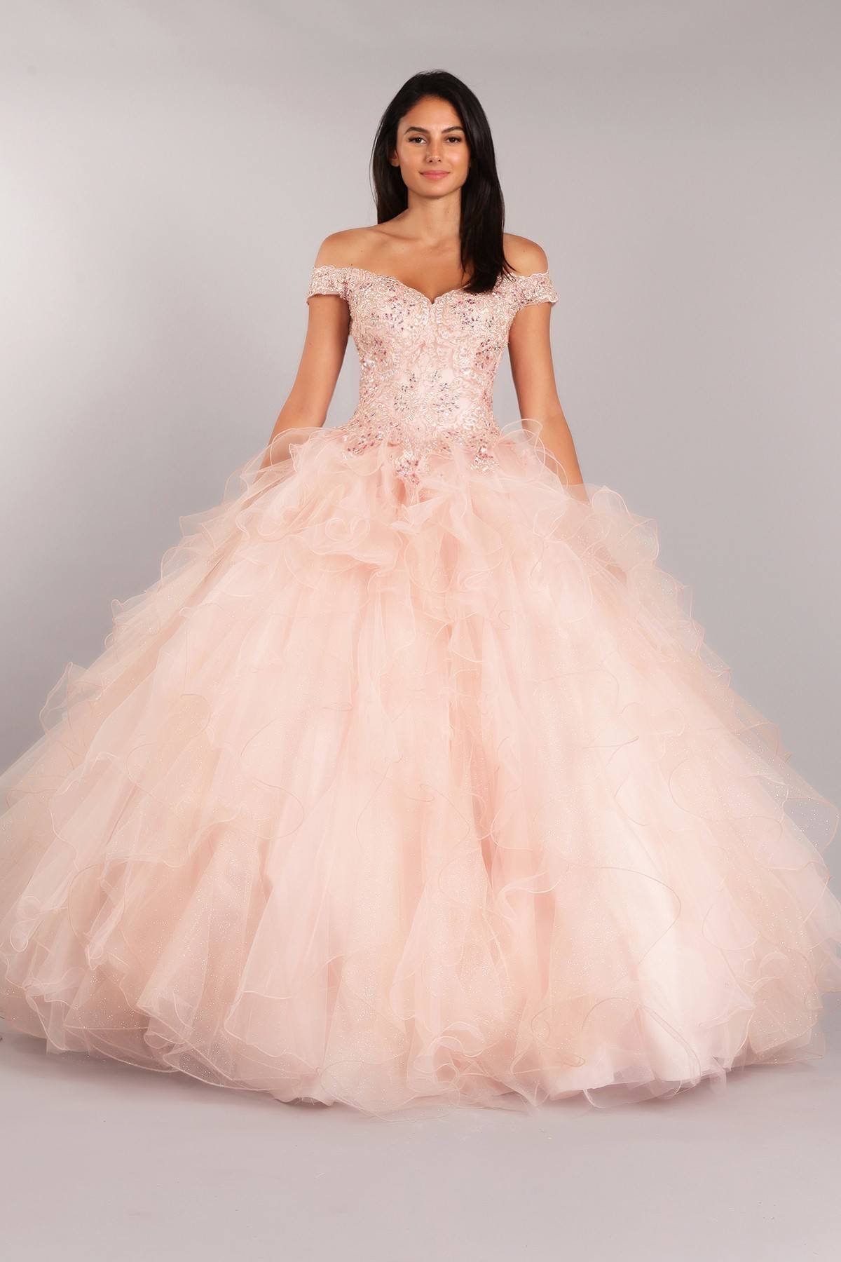 Prom Dresses Long Formal Ruffle Glitter Ball Gown Prom Dress Eureka Fashion 9313 Blush