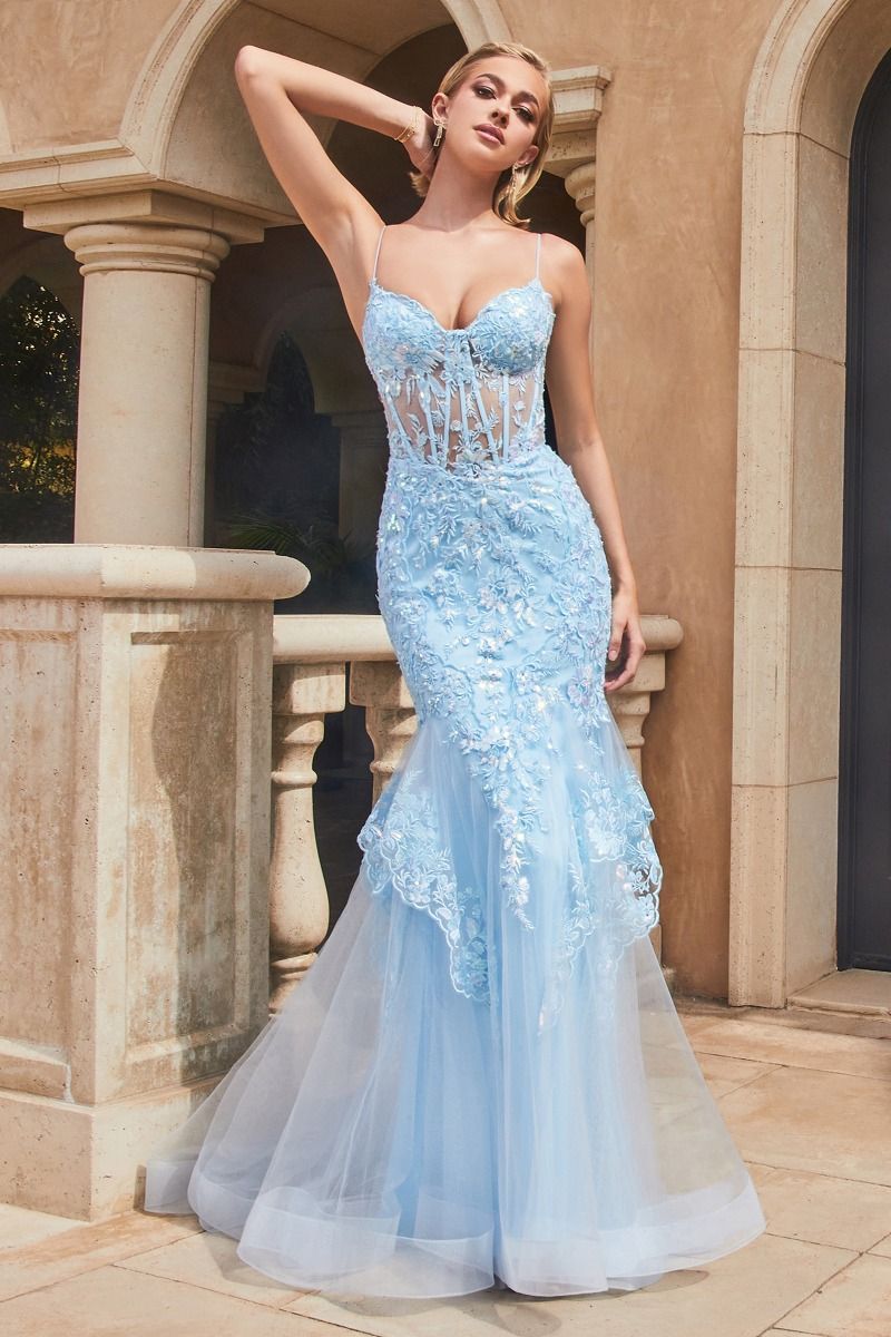 Prom Dresses Long Layered Formal Prom Mermaid Dress Blue