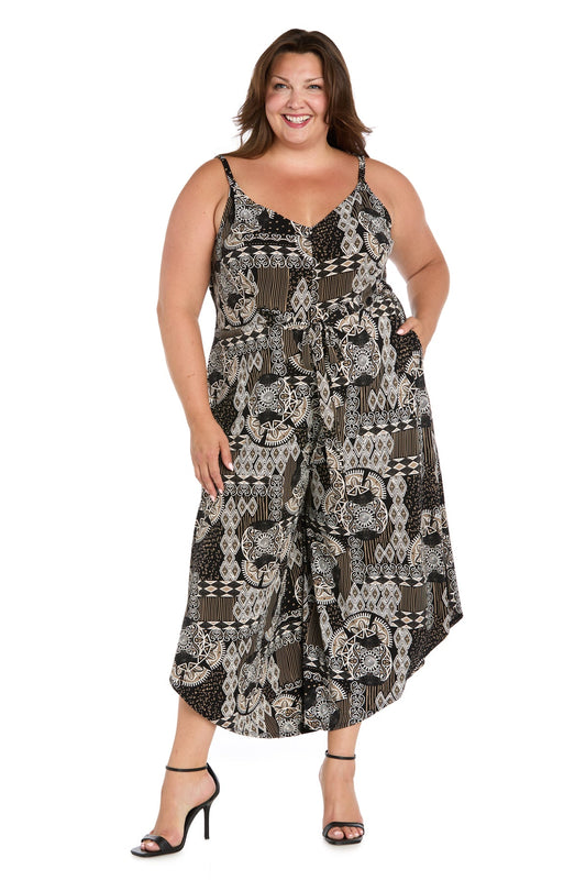 Jumpsuit Plus Size High Low Floral Formal Printed Jumpsuit Black/Taupe
