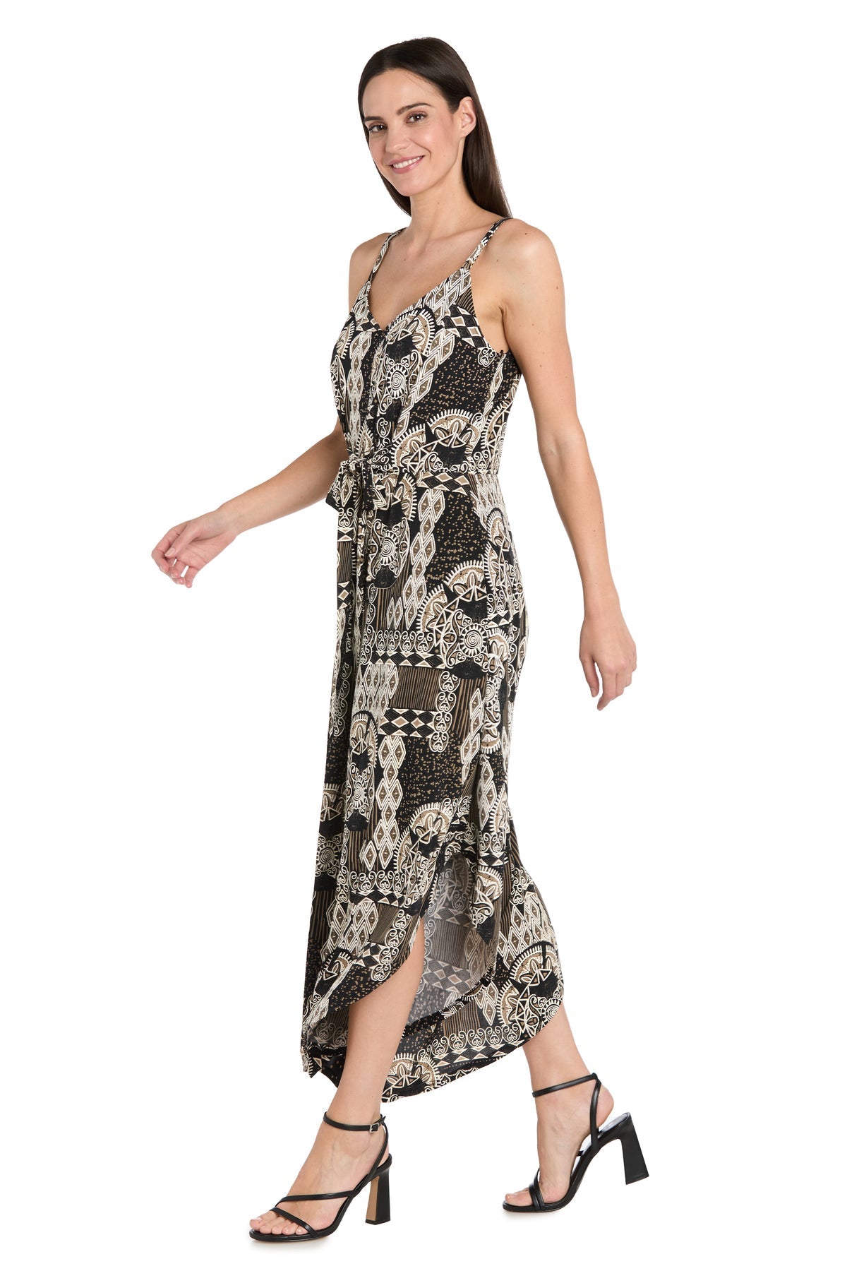 Jumpsuit High Low Printed Formal Petite Jumpsuit Black/Taupe