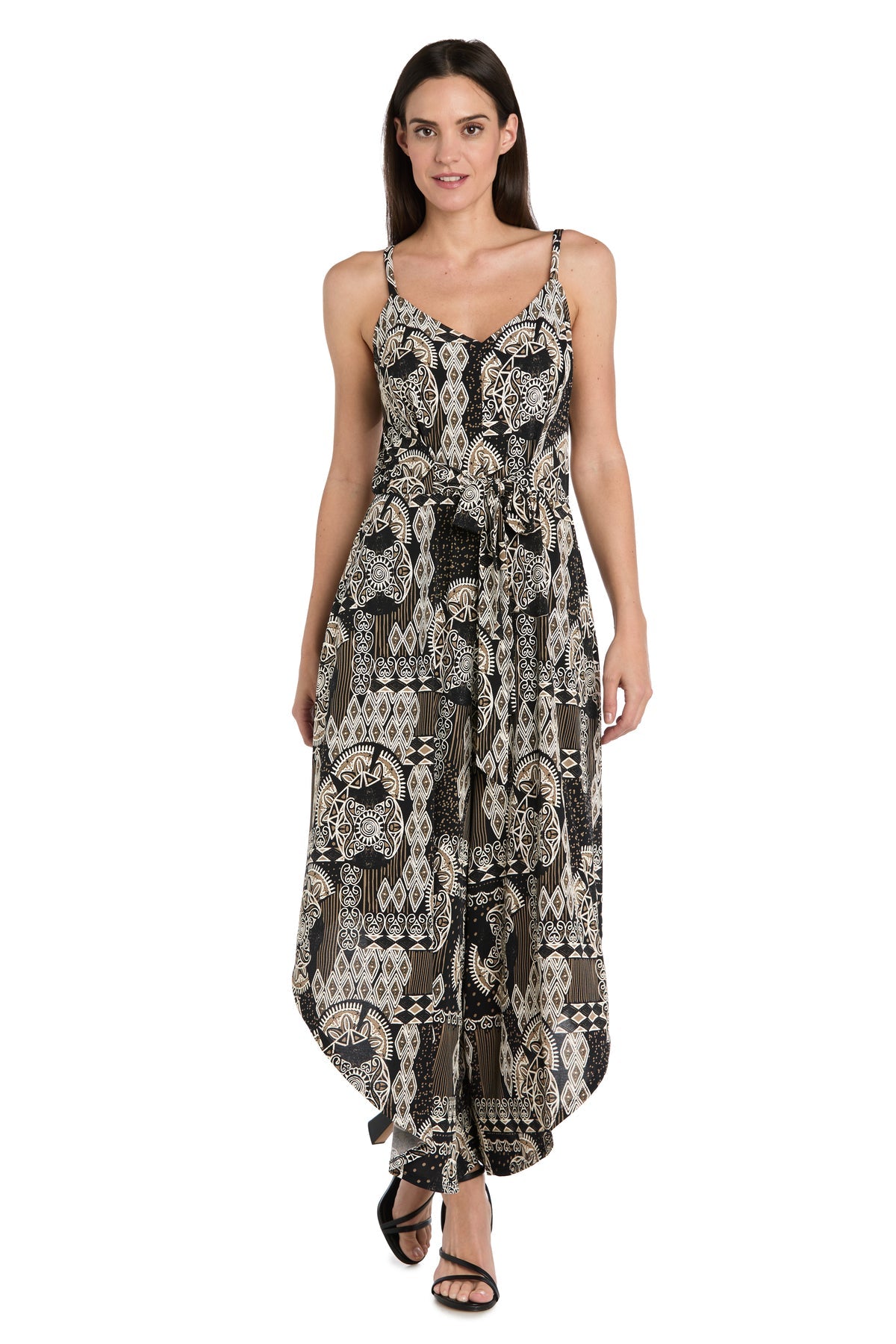 Jumpsuit High Low Printed Formal Petite Jumpsuit Black/Taupe