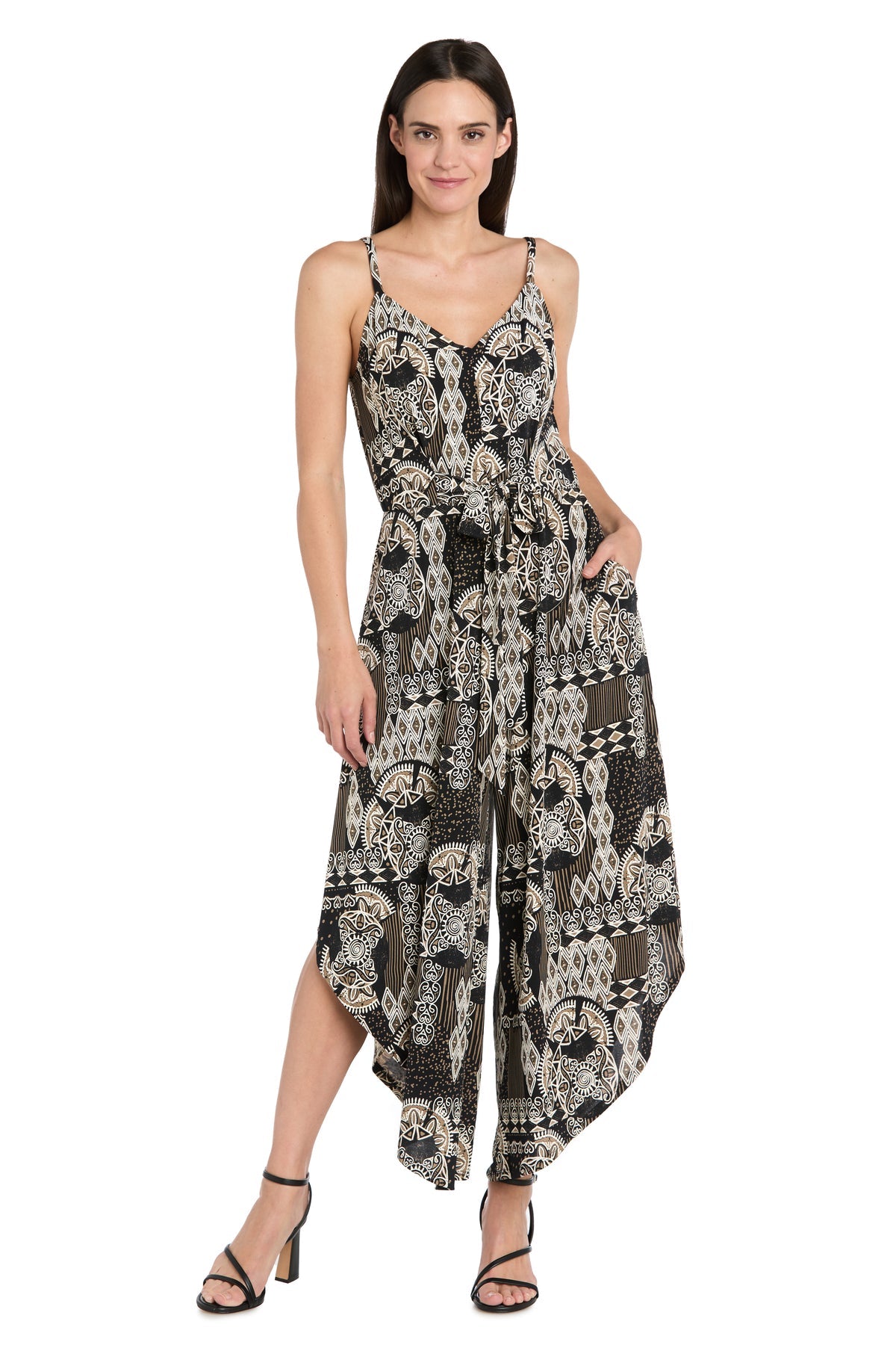 Jumpsuit High Low Printed Formal Petite Jumpsuit Black/Taupe