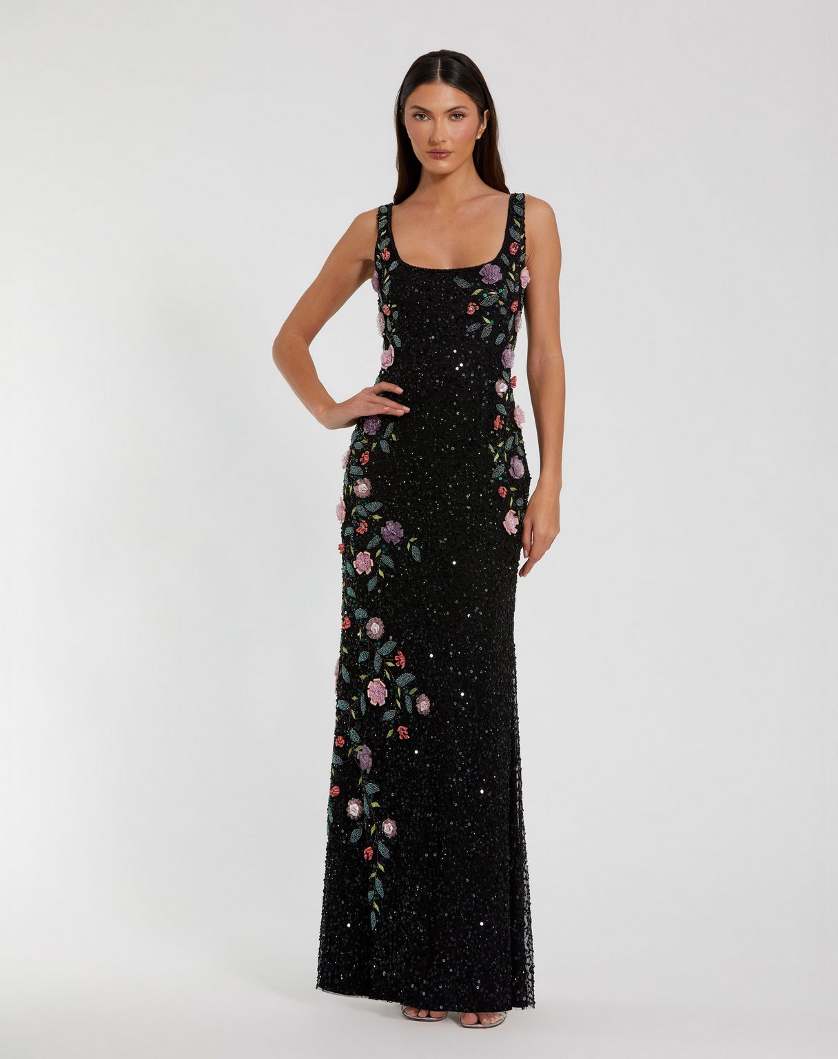Mac Duggal 9340 Floral Beaded Long Formal Evening Dress