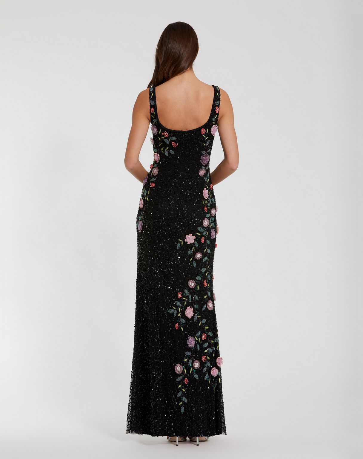 Mac Duggal 9340 Floral Beaded Long Formal Evening Dress