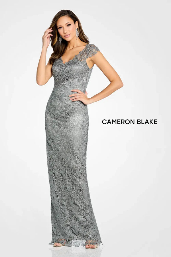 Cameron Blake CB107 Long Formal Beaded Lace Evening Fown