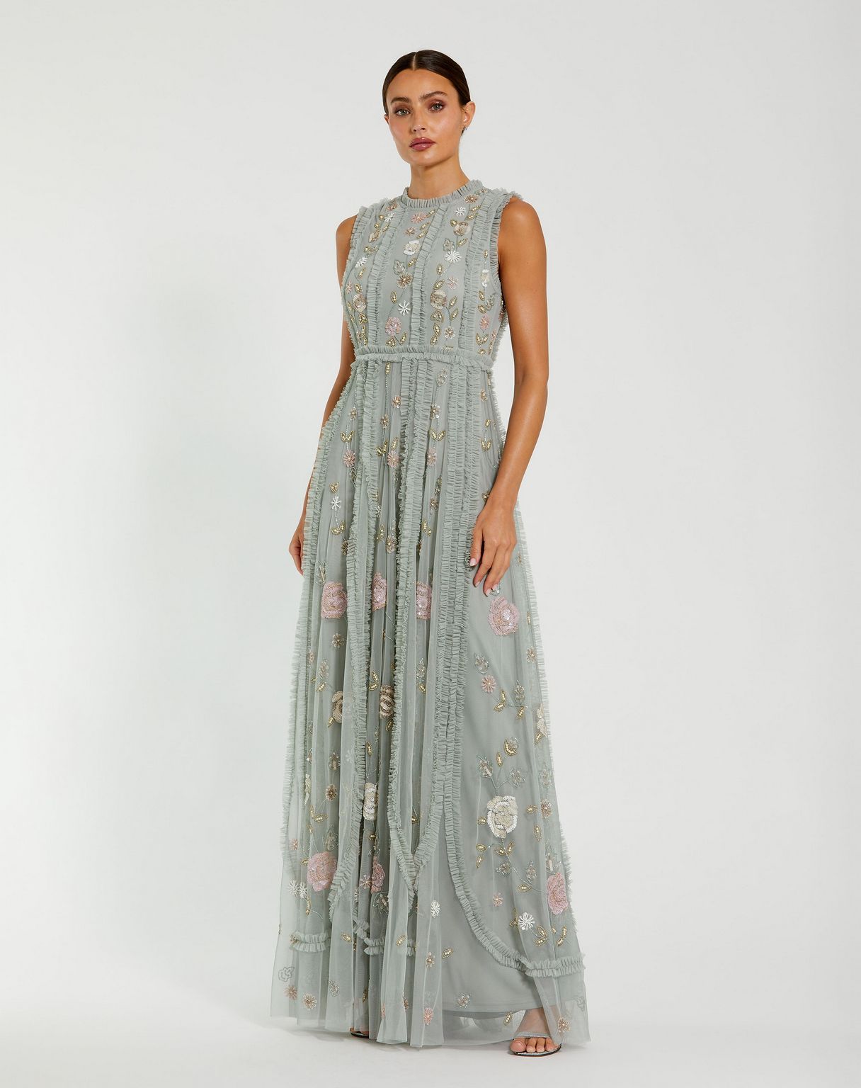 Mac Duggal 9360 Prom A Line Floral Beaded Long Formal Dress