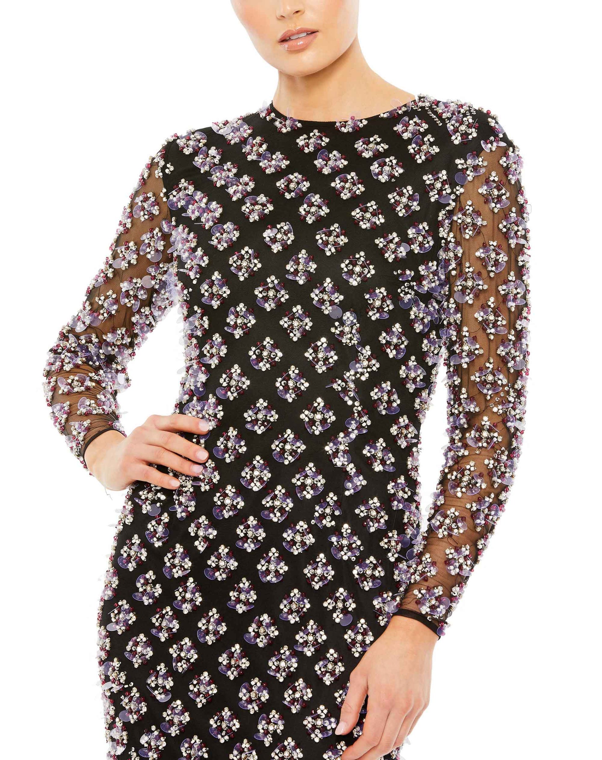 Mac Duggal 93618 Beaded Long Sleeve Formal Dress