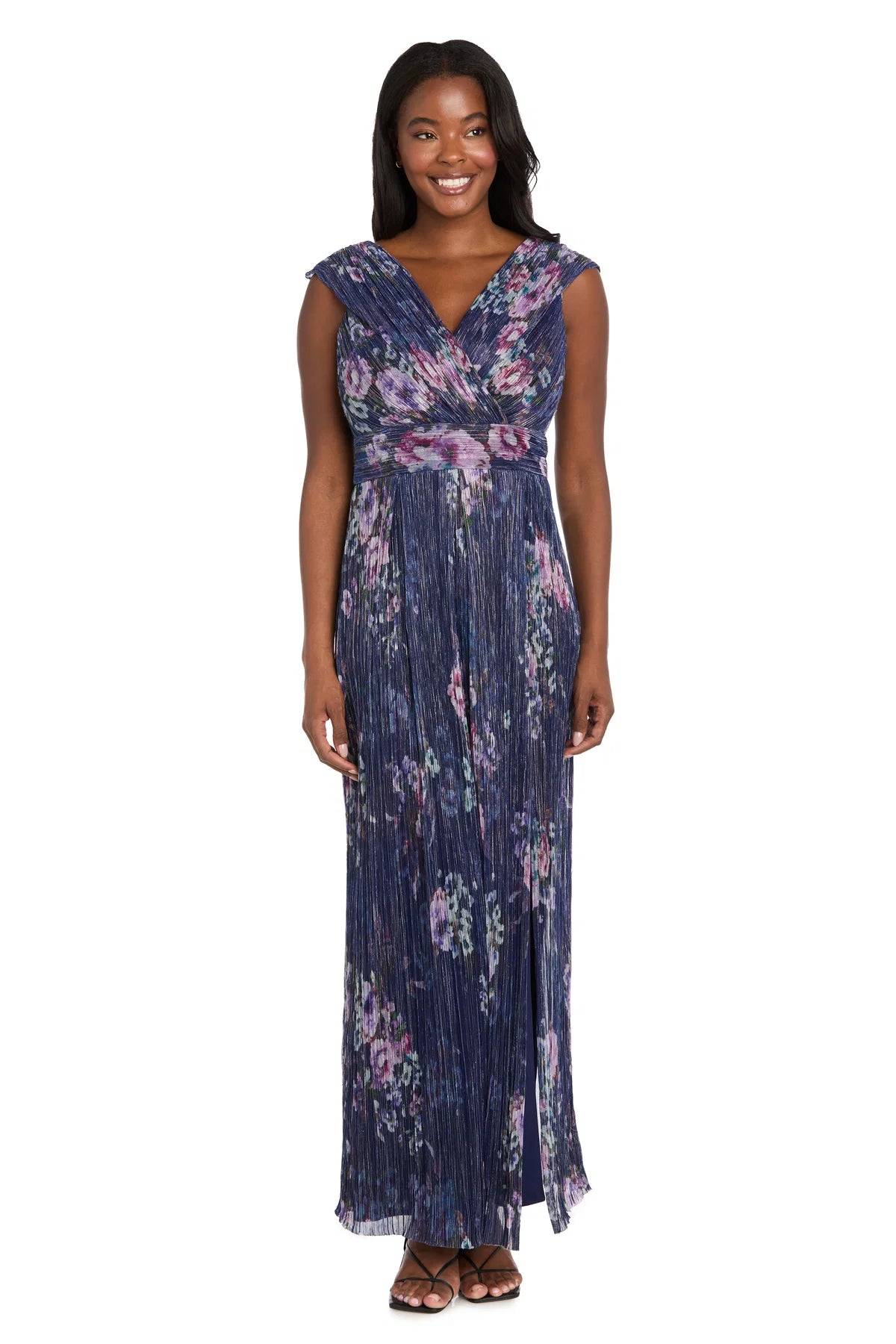 Mother of the Bride Dresses Long Cap Sleeve Floral Formal Dress Navy/Muli