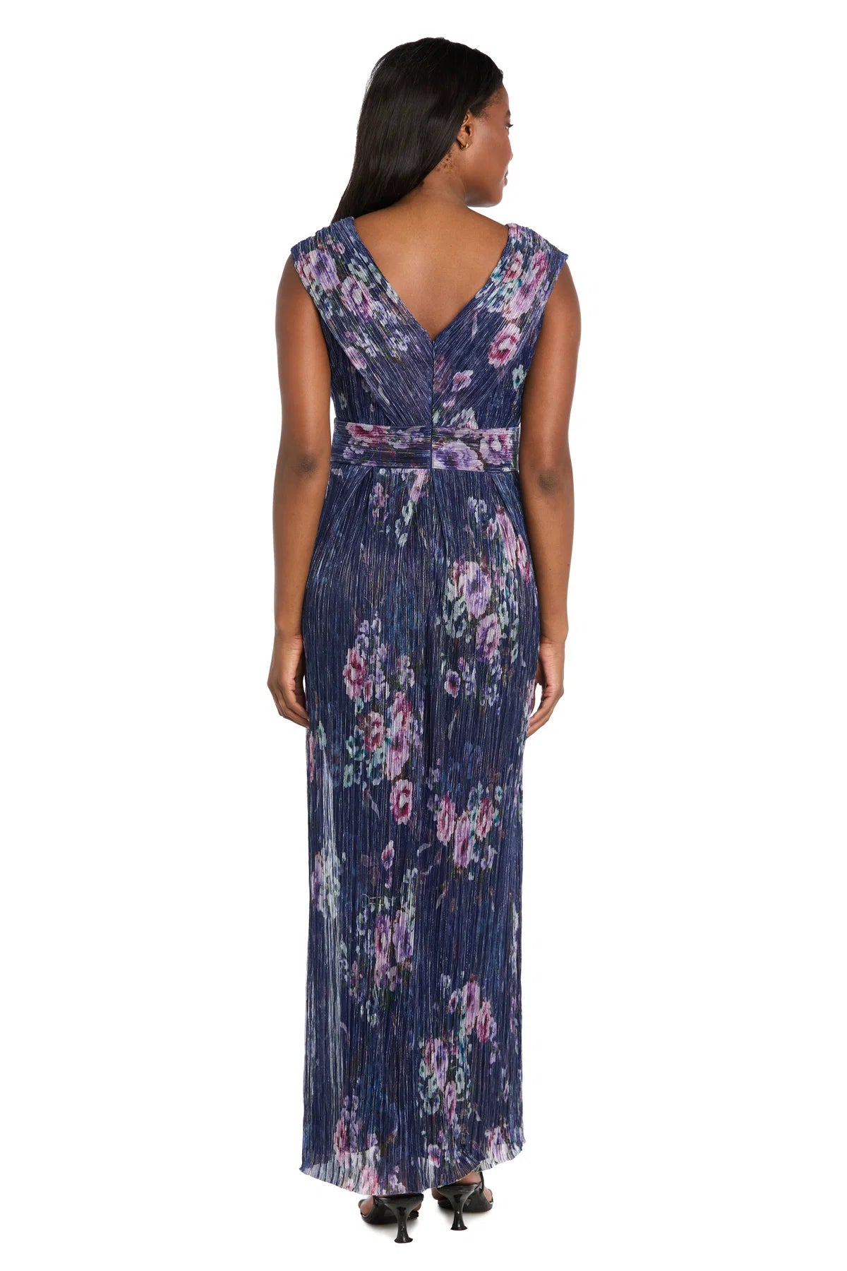 Mother of the Bride Dresses Long Cap Sleeve Floral Formal Dress Navy/Muli