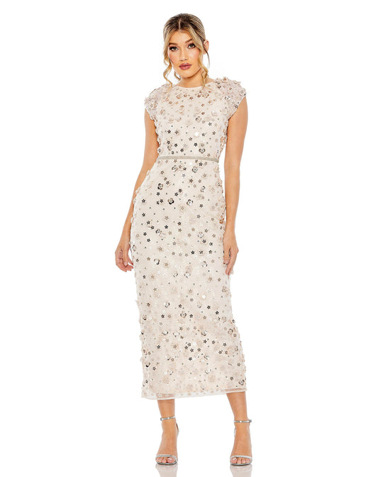 Formal Dresses Floral Beaded Formal Prom Midi Dress Blush