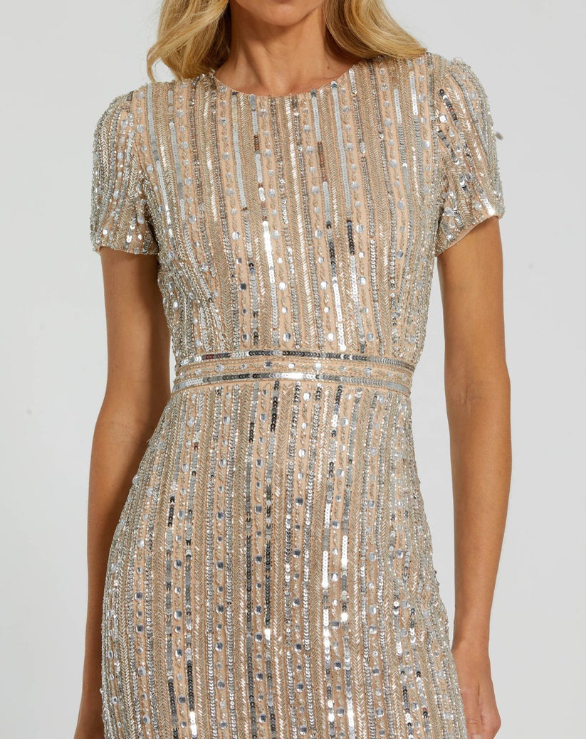 Mother of the Bride Dresses Long Mother of the Bride Sequin Formal Dress Nude Silver