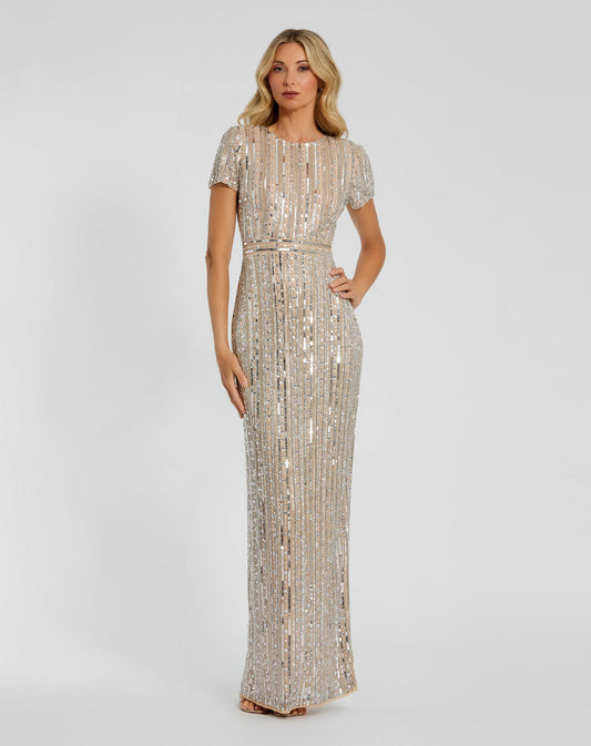Mother of the Bride Dresses Long Mother of the Bride Sequin Formal Dress Nude Silver