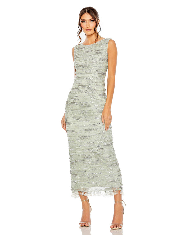 Beaded Fringe Formal Prom Midi Dress–Beaded Fringe Prom Formal Midi Mac Duggal 93834