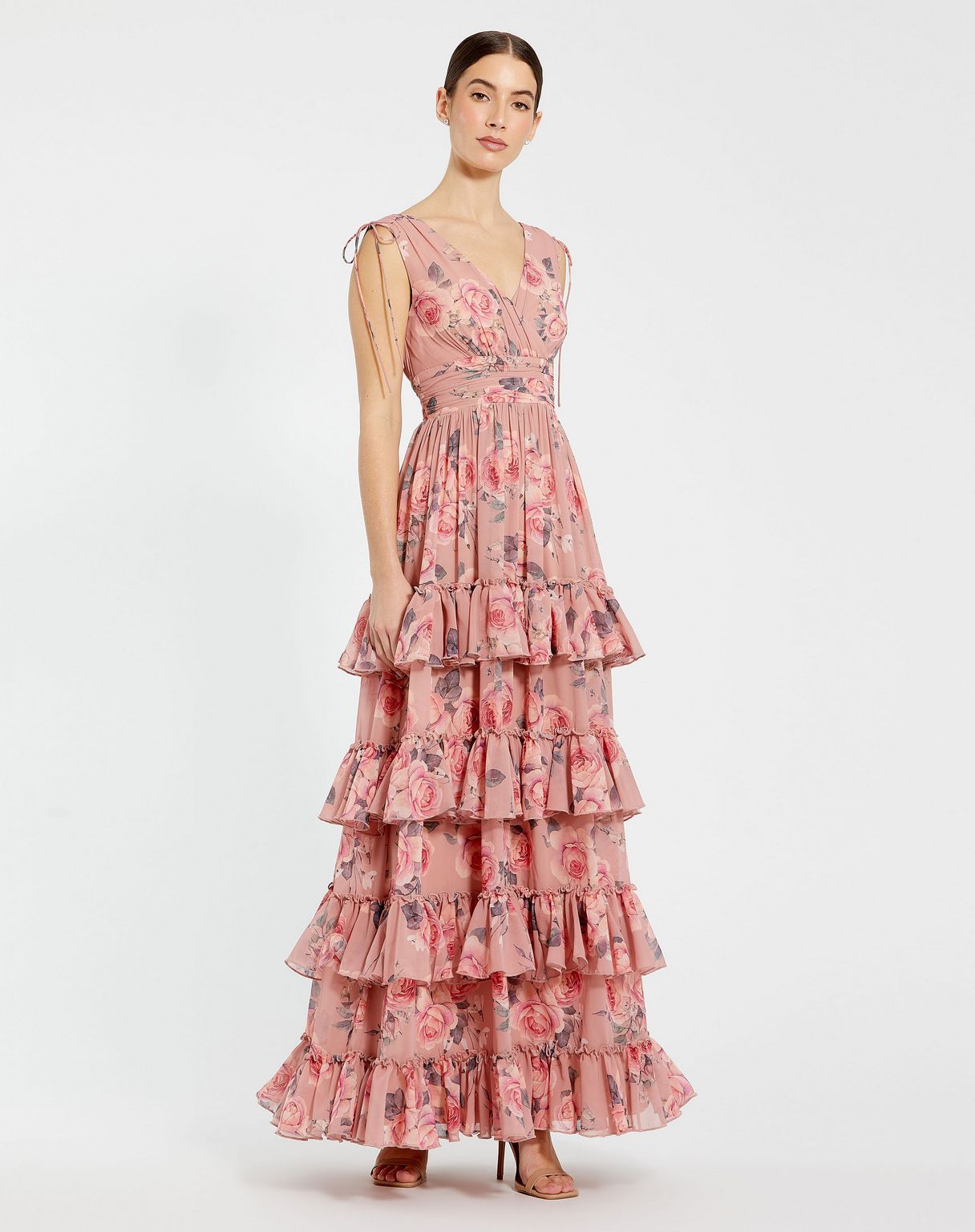 Mac Duggal 9386 Long Floral Print Formal A Line Tiered Dress