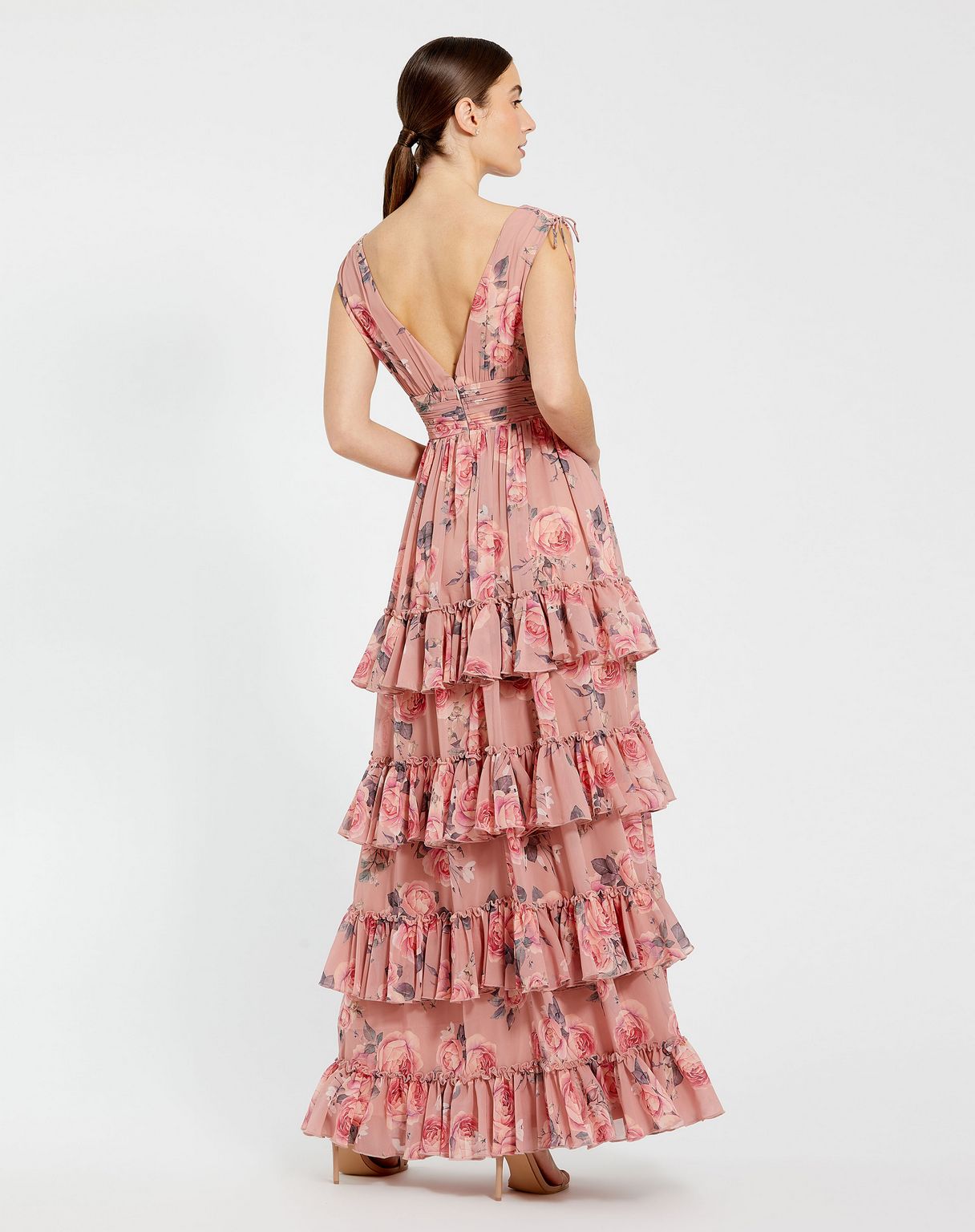 Mac Duggal 9386 Long Floral Print Formal A Line Tiered Dress