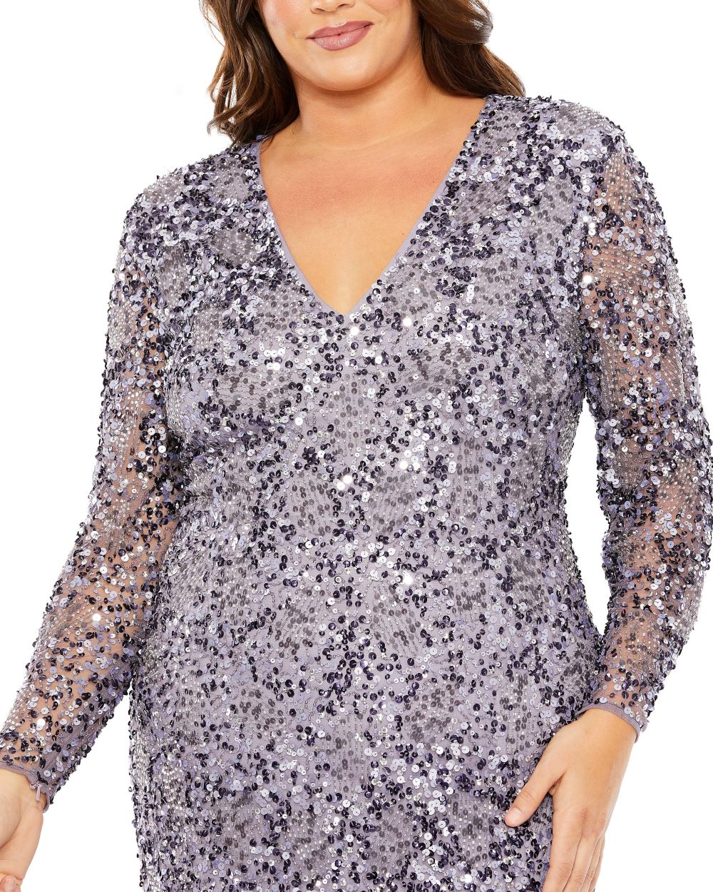 Vintage Lilac Mac Duggal 93865 Long Sleeve Sequin Plus Size Formal