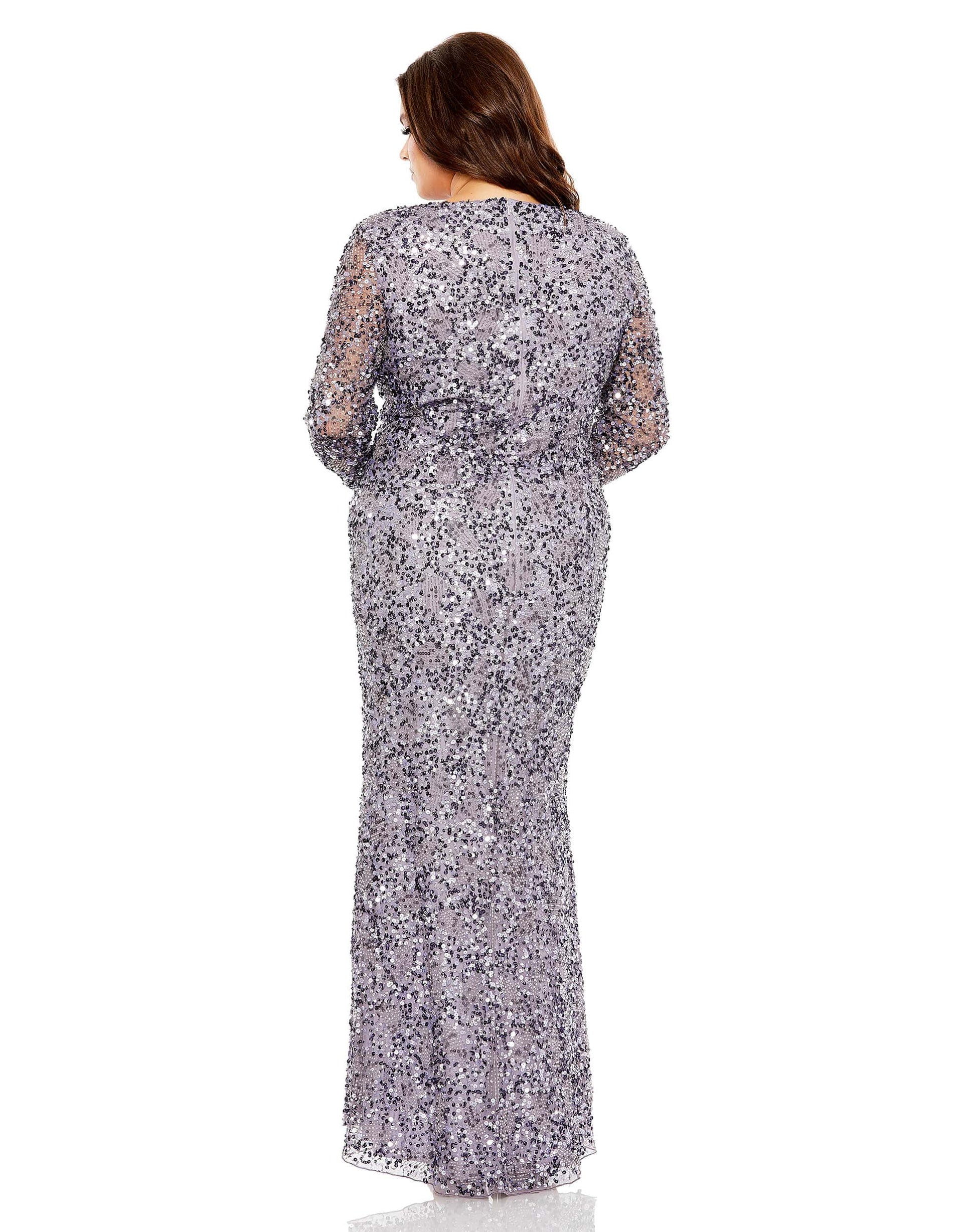 Mac Duggal 93865 Long Sleeve Sequin Plus Size Formal Dress
