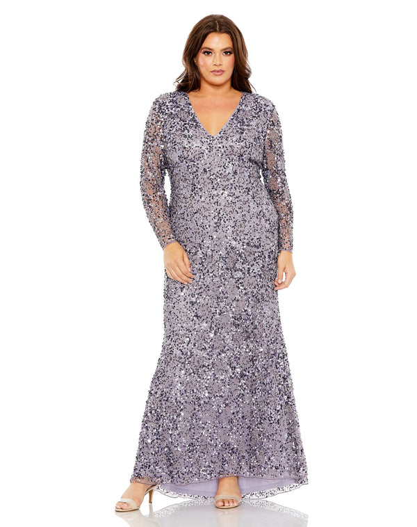 Long Sleeve Sequin Plus Size Formal Dress–Sequin Plus Size Formal Long Sleeve–Mac Duggal 93865