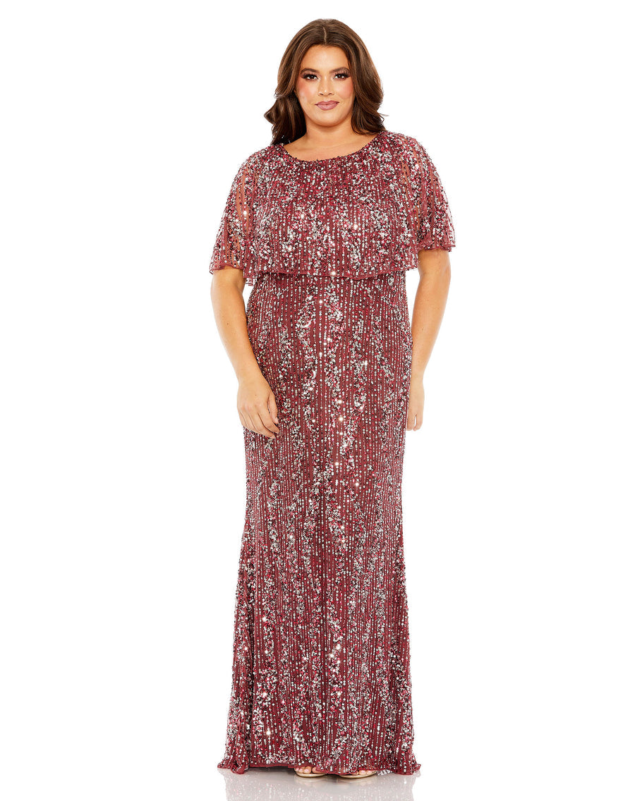 Mac Duggal 93867 Plus Size Formal Long Sequin Cape Dress