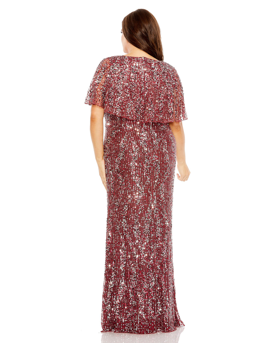 Mac Duggal 93867 Plus Size Formal Long Sequin Cape Dress