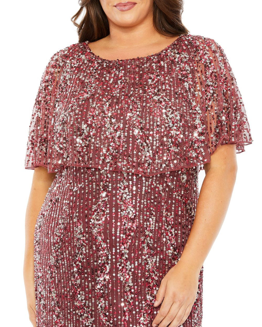 Mac Duggal 93867 Plus Size Formal Long Sequin Cape Dress