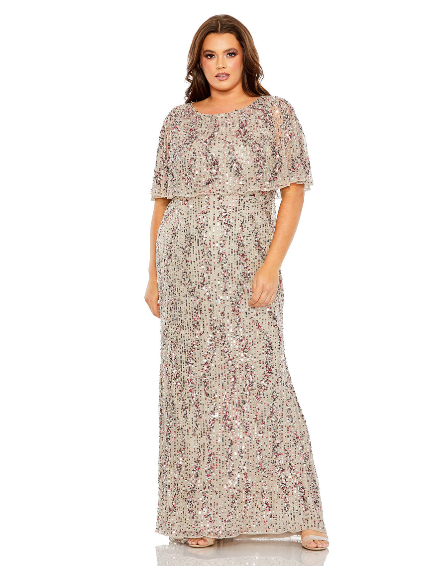 Mac Duggal 93867 Plus Size Formal Long Sequin Cape Dress