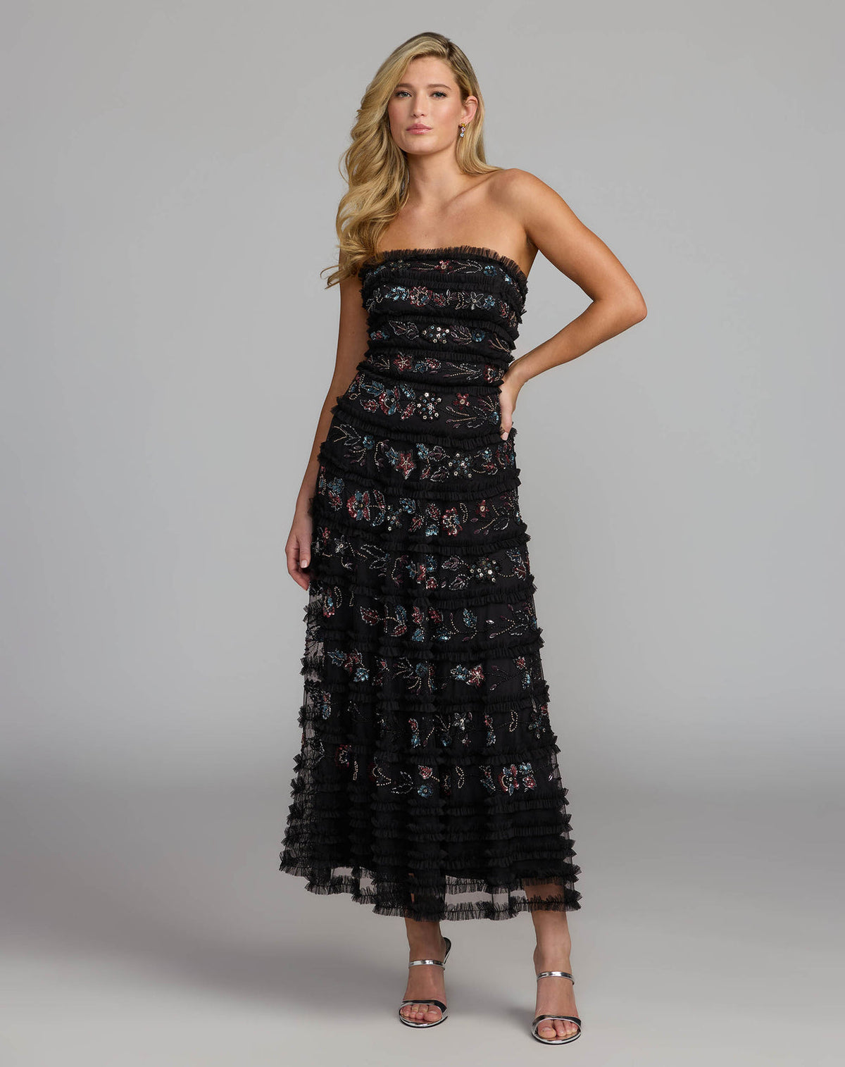 Strapless Straight Neck Floor-Length Tulle Evening Fit & Flare Mac Duggal 9388
