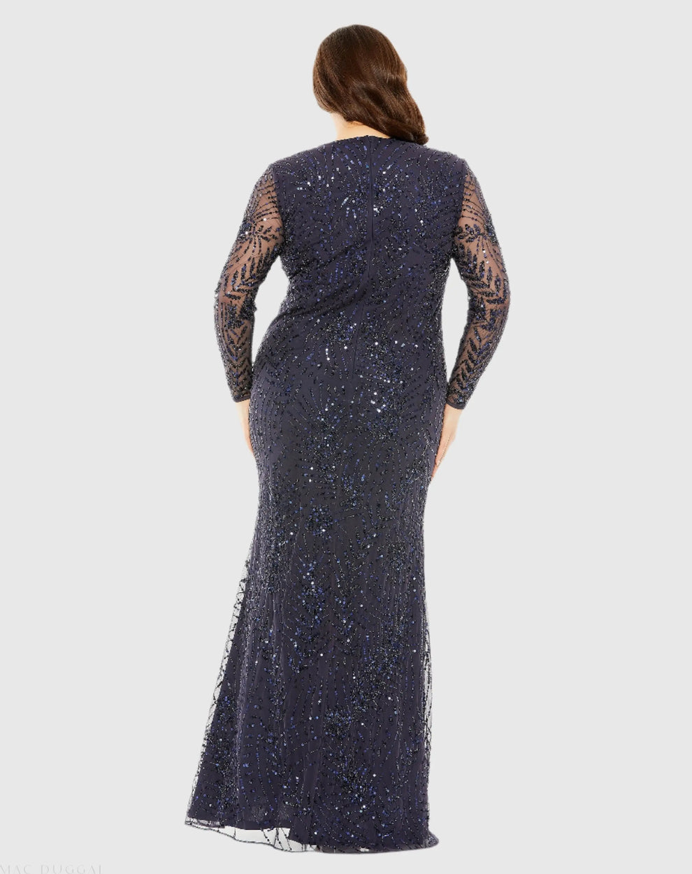 Bateau Long Sequin Evening Gown by Mac Duggal 9388 in Midnight