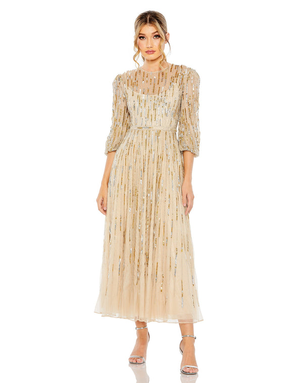 Sequins Mother of the Bride Tea Length Dress Sequins Mother of the Bride Tea Length Mac Duggal 93889