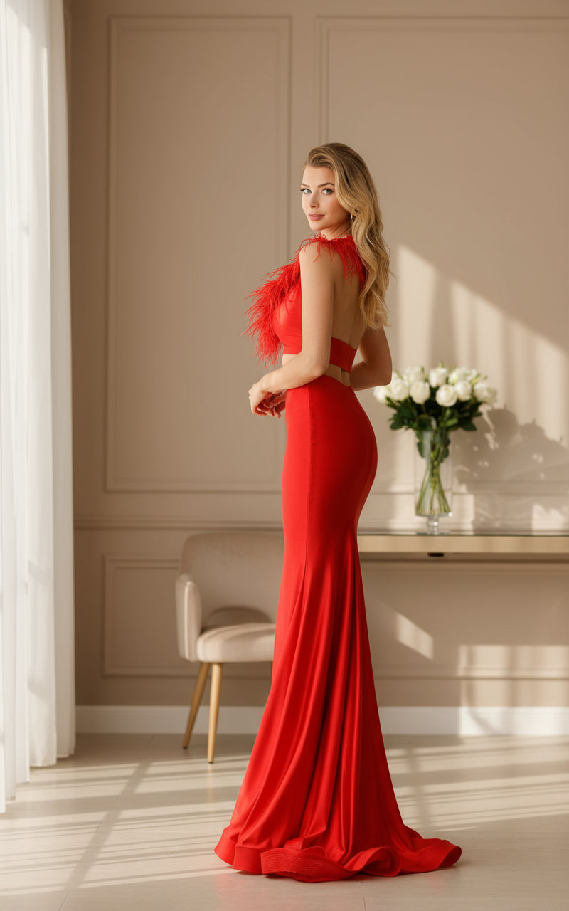Prom Dresses Fitted Long Formal Two Piece Prom Dress Red