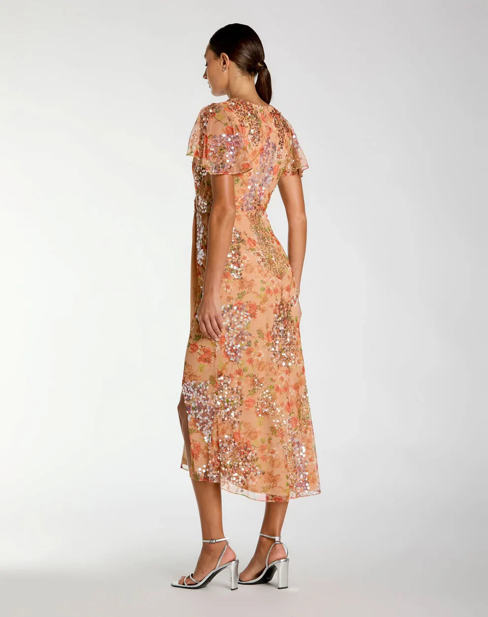 Formal Dresses Tea Length Formal Floral Dress Apricot
