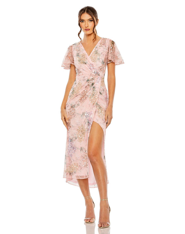 Floral Formal Dress Tea Length Mac Duggal 93949