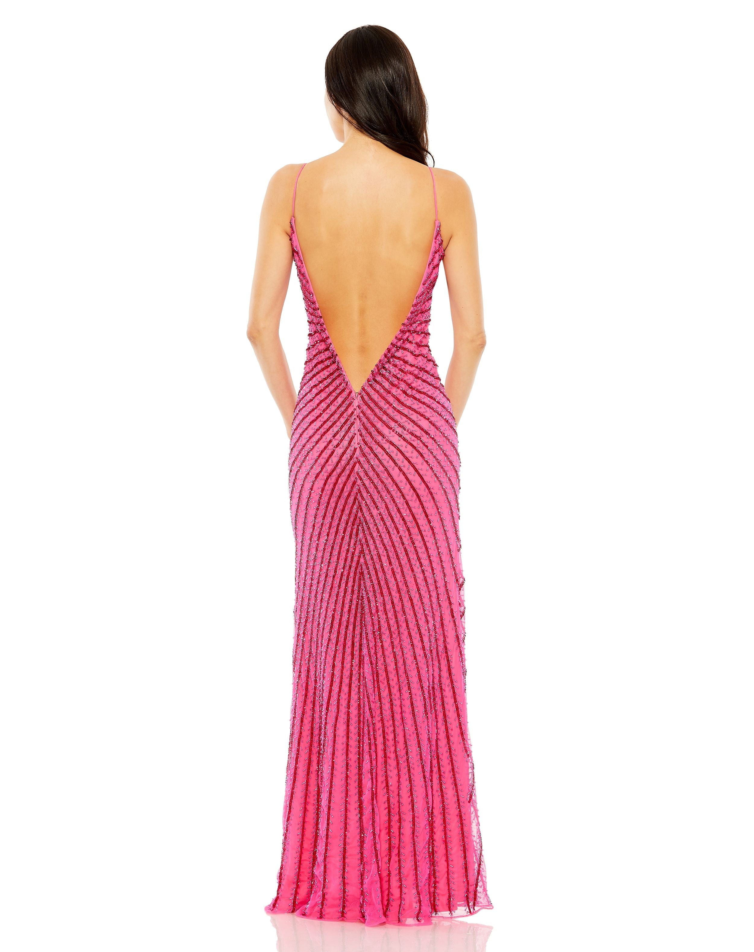 Prom Dresses Long Fitted Formal Prom Beaded Dress Hot Pink Ombre