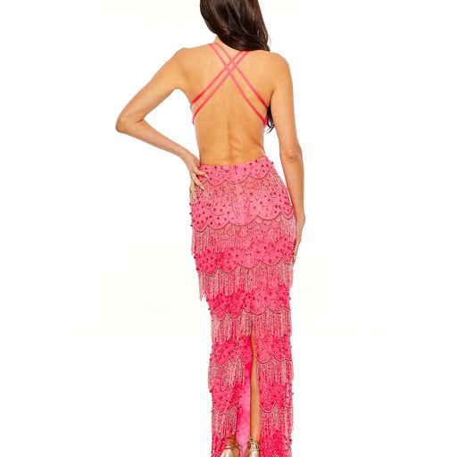 Mac Duggal 93956 Long Beaded Fringe Formal Prom Dress