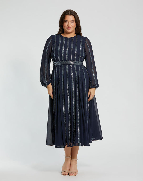 Long Sleeve Plus Size Dress Formal Sequin Midi Length Mac Duggal 94001