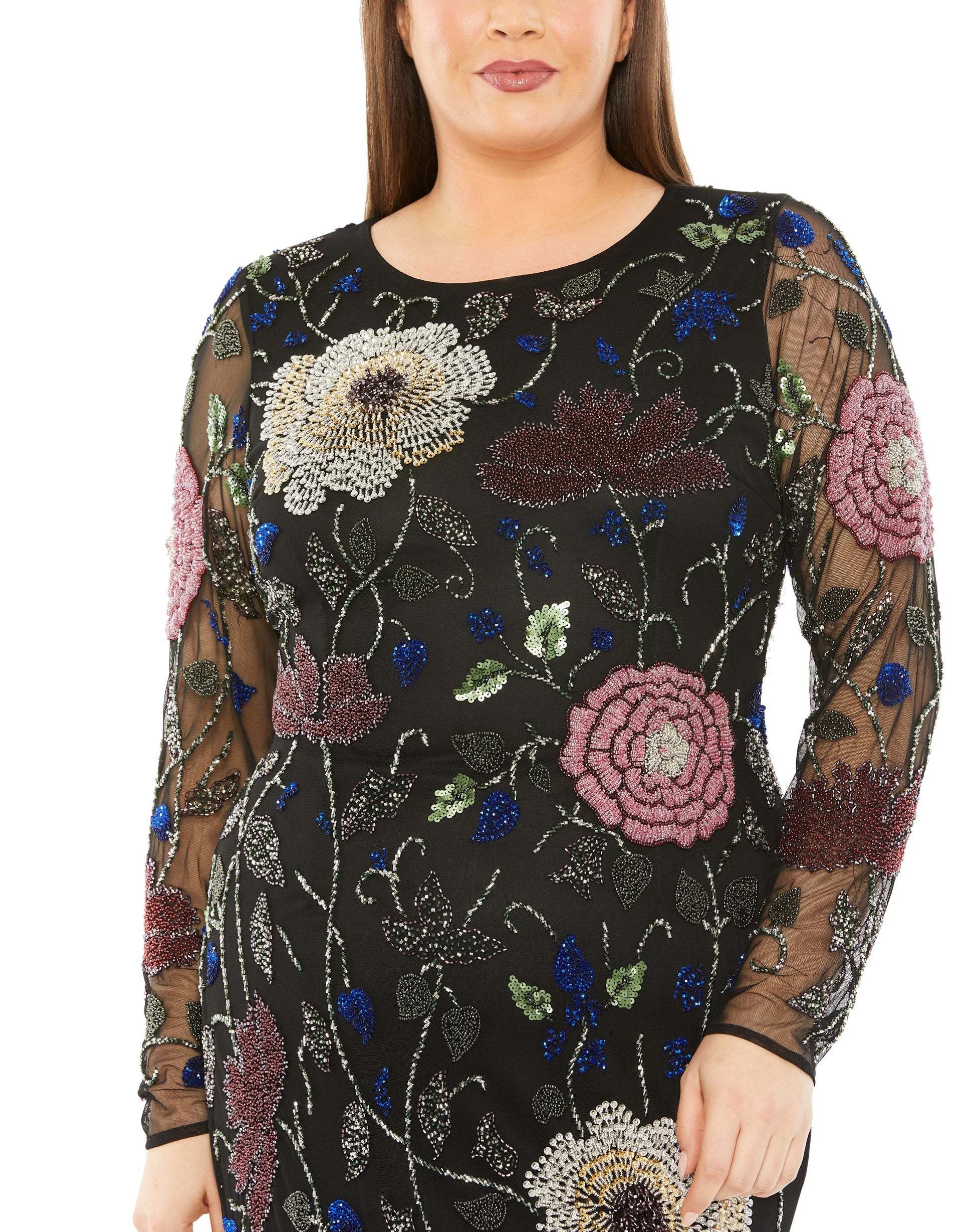 Mac Duggal 94011 Long Sleeve Floral Plus Size Formal Dress