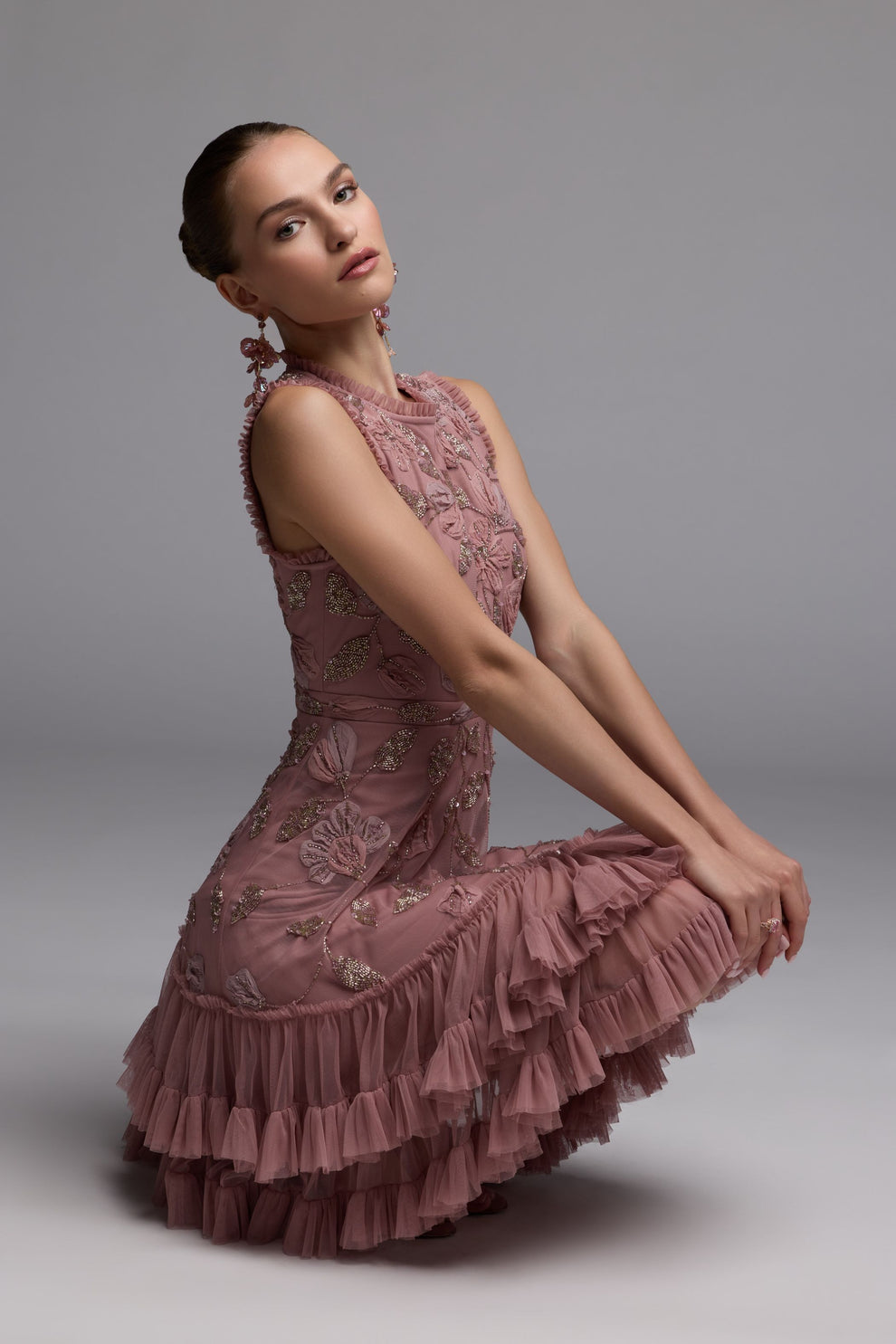 Cocktail Dresses Short Beaded Ruffle A Line Homecoming Cocktail Dress Mac Duggal 9403 Antique Rose