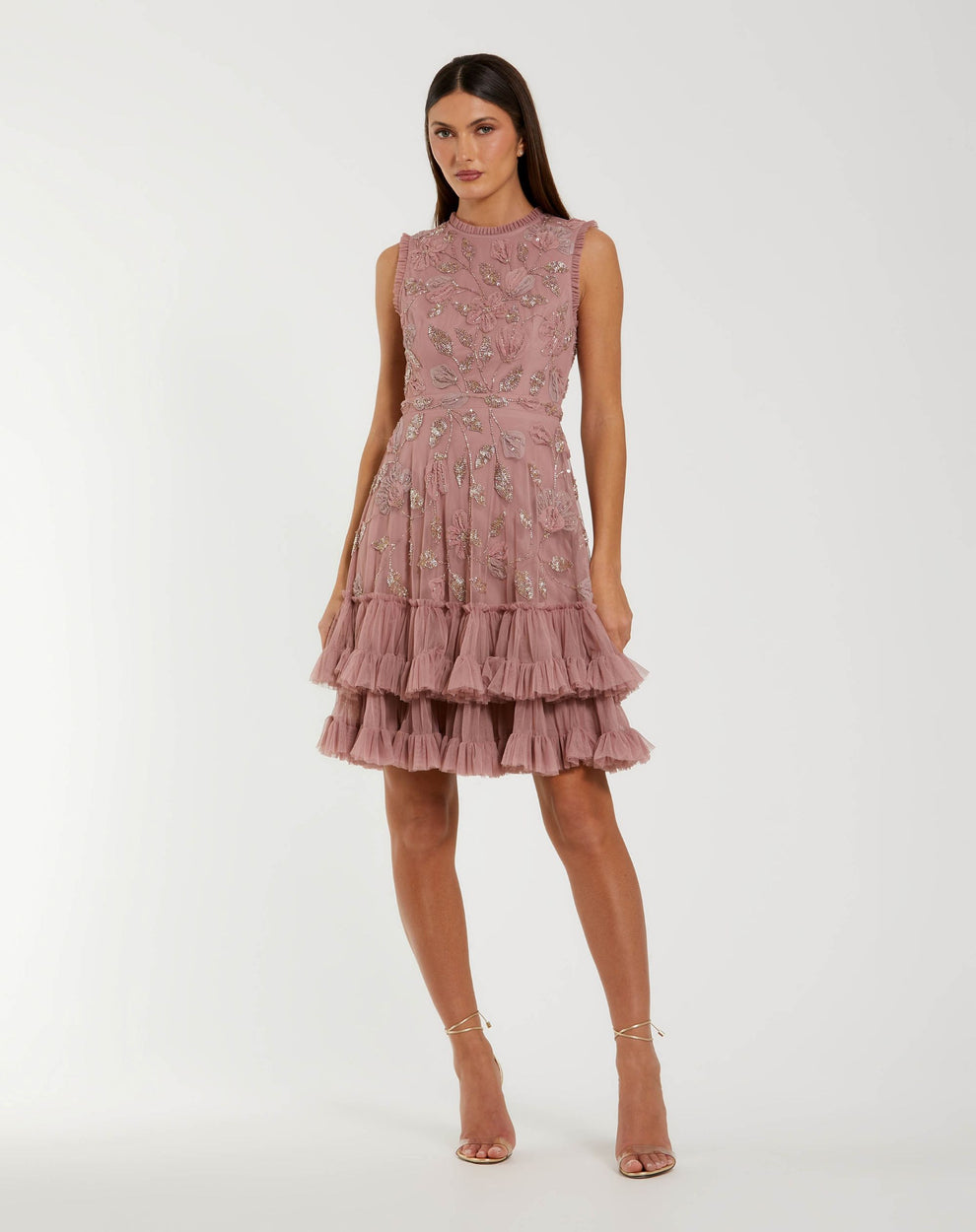 Cocktail Dresses Short Beaded Ruffle A Line Homecoming Cocktail Dress Mac Duggal 9403 Antique Rose
